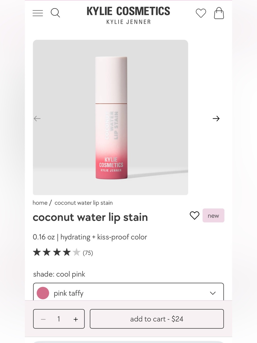 Kylie Cosmetics Coconut Water Lip Stain — Pink Taffy